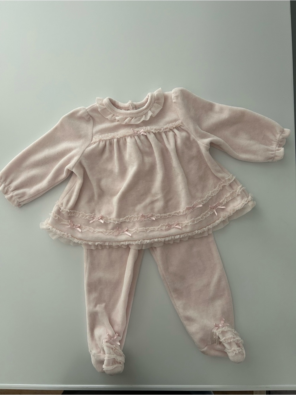 Little Me Pale Pink Ruffle Velour Top